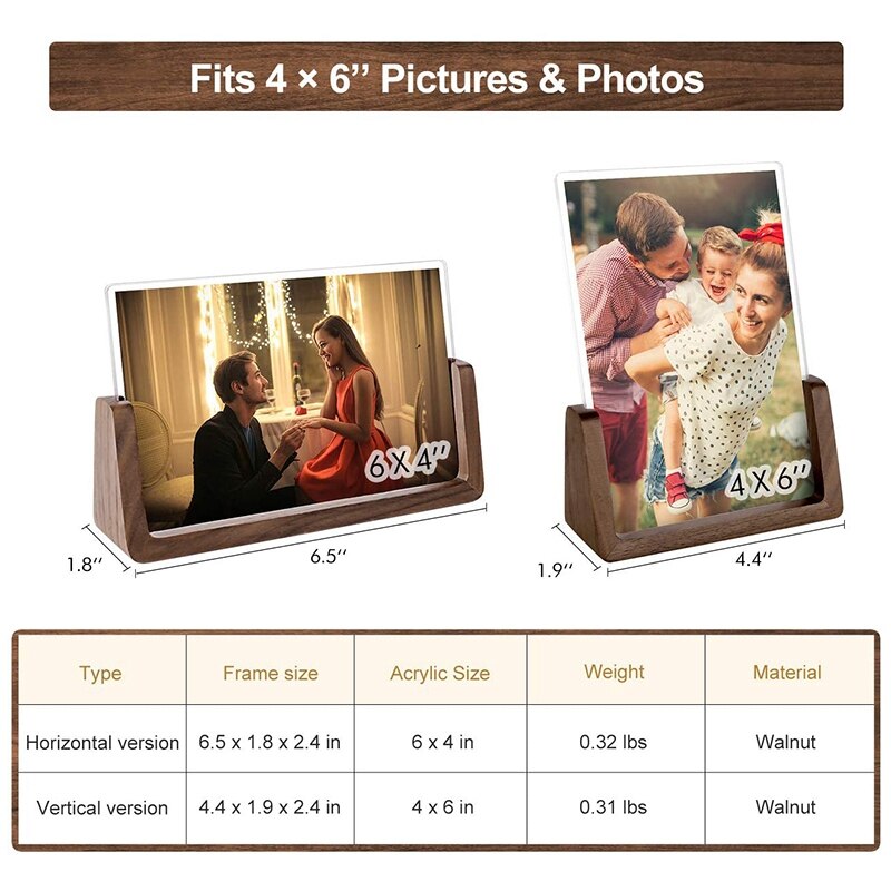 4X6 Wood Photo Picture Frame 2 Pack - Rustic Wooden Picture Frame with Walnut Wood Base For Tabletop Or Desktop Display