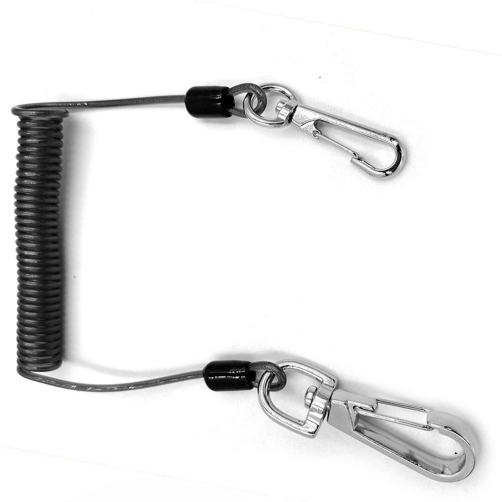 1.6Meter Stretch Roestvrij Staaldraad Kern Vissen Lanyard Met Karabijnhaak Varen Intrekbare Safty Lente Spoel Touw: Black