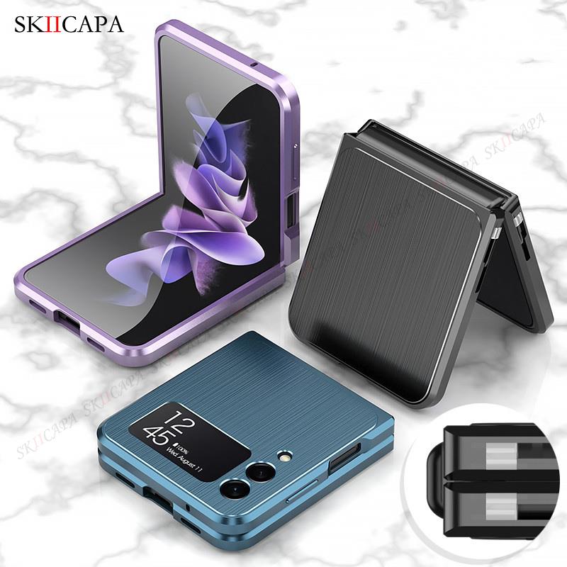 Magnetische handyhülle aus gebürstetem metall für samsung z kippen 3 5g rahmen aus aluminiumlegierung, hartschalen-schutzhülle mit schnalle für Galaxis z kippen 3 5g -f711b