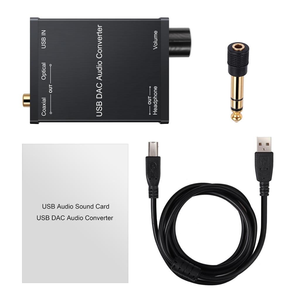 eSYNiC USB DAC Audio Converter Digital to Analog with HiFi Headphone Amplifier 6.35mm Audio USB to Coaxial S/PDIF Adapter for PC