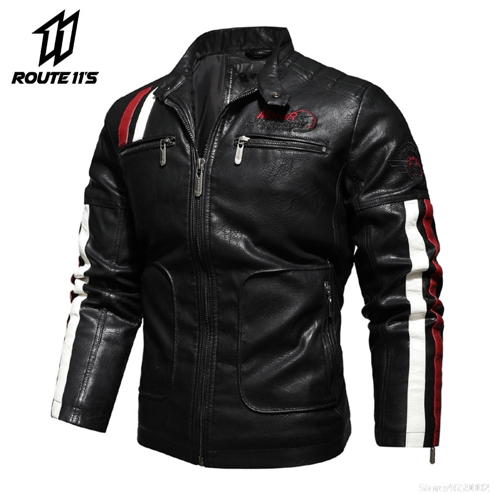 Motorcycle Jacket Mens Moto Leather Men's Brand Leather Jacket Coat Men Handsome Washed Embroidery Biker PU Jacket Male Jaqueta: KH-168-BK / XL