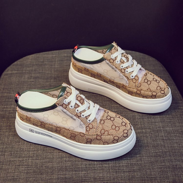 Summer Internet Celebrity Sandals Outer Wear Canvas Platform Hidden Wedge Lazy Slippers: 37