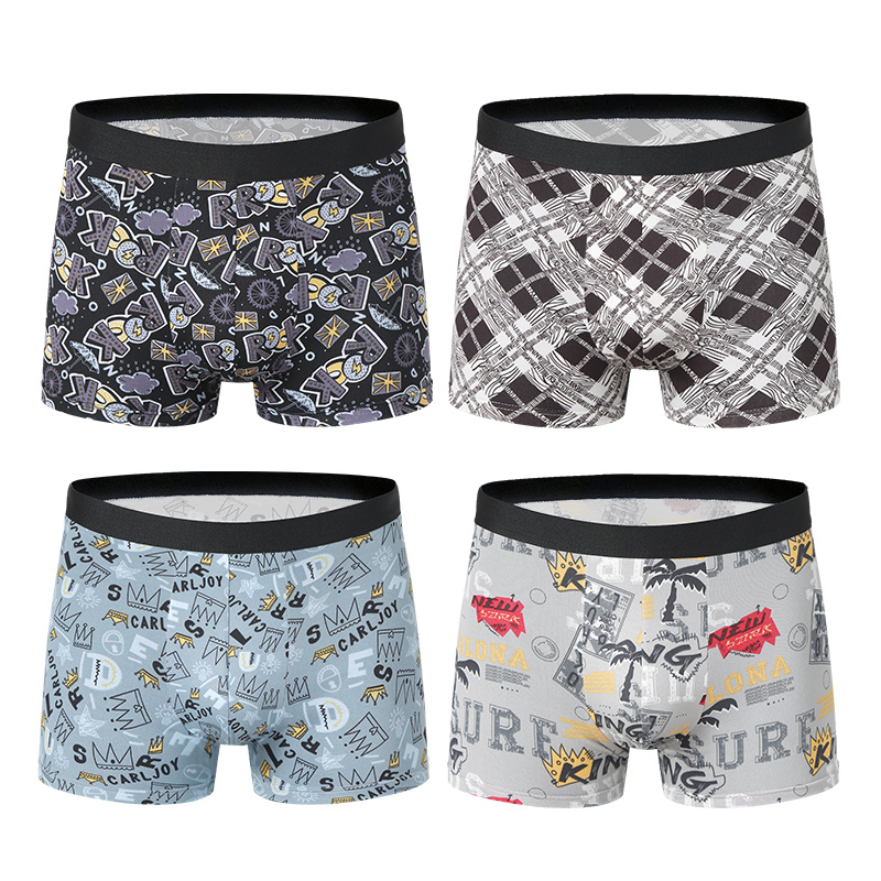 4 peças tamanho europeu e americano moda masculina impresso boxer roupa interior confortável troncos de natação shorts de grandes dimensões