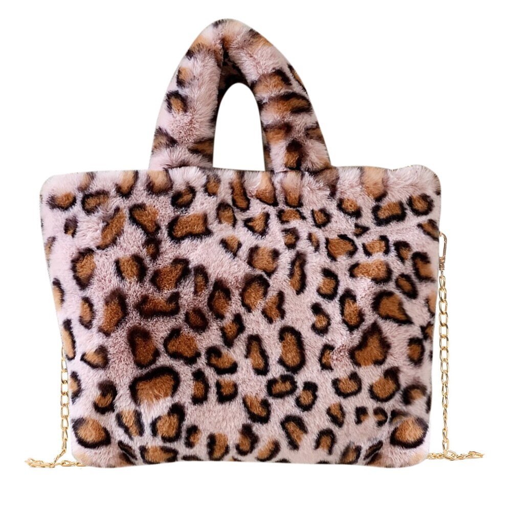 Winter Neue Schulter Tasche Frauen Leopard Weiblichen Beutel Kette Große Plüsch Winter Handtasche Totes Bote Tasche Weiche Warme Pelz taschen: G