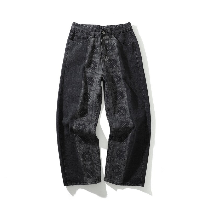Pantalones de papá para hombre y mujer, Vaqueros anchos de camal ancho, lavado de hip hop desgastado West Coast: XL / black