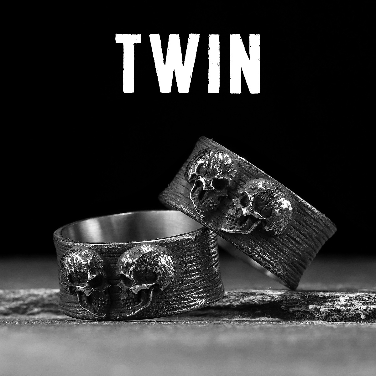 Anillos de pareja de calaveras gemelas para hombre, joyería de acero inoxidable para mujer, Punk, gótico, Rock, Vintage, negro, accesorios de , al por mayor