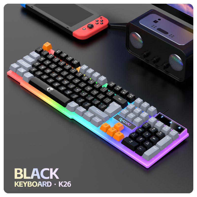 Single keyboard and keyboard mouse RAIKU T26 Three tone Luminous Keyboard Mouse Wired Mechanical Touch Gaming Mouse Keyboard Set: BROWN