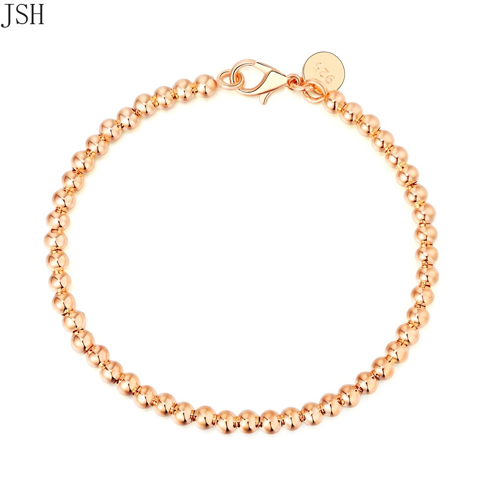 for women Silver color 4mm beads Gold color Chain bracelet cute wedding party lady charm jewelry birthday LH021
