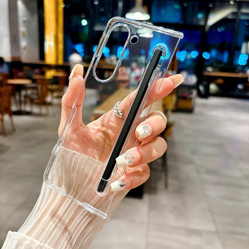 Gjennomsiktig deksel til samsung galaxy z fold 6 5 pc, støtsikkert deksel, sammenleggbart med pennespor til samsung z fold 6/5, hardt deksel