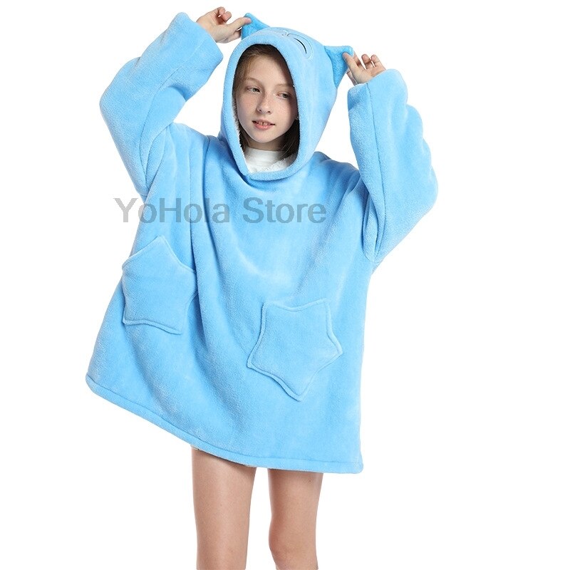 Winter Children Cartoon Dog Pajamas Sleepwear Sweater for Baby Kids Girls Oversize Clothes Warm Fleece Hoodies Boys Outfits