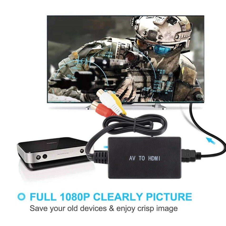 RCA to HDMI Converter, Composite to HDMI Adapter Support 1080P PAL/NTSC Compatible with PS one, PS3 PS2 STB Xbox VHS DVD VCR