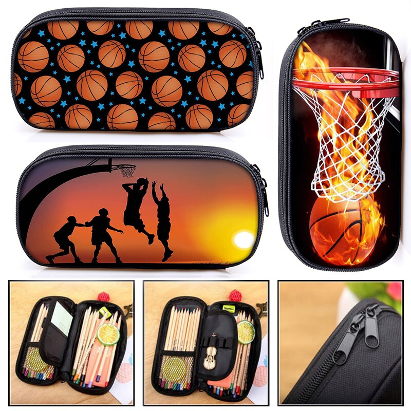 Basketbal Print Cosmetische Case Potlood Tas Jongens Meisjes Schooltassen Kids Stationaire Tas Kinderen Pennenbakje Schoolbenodigdheden Tas