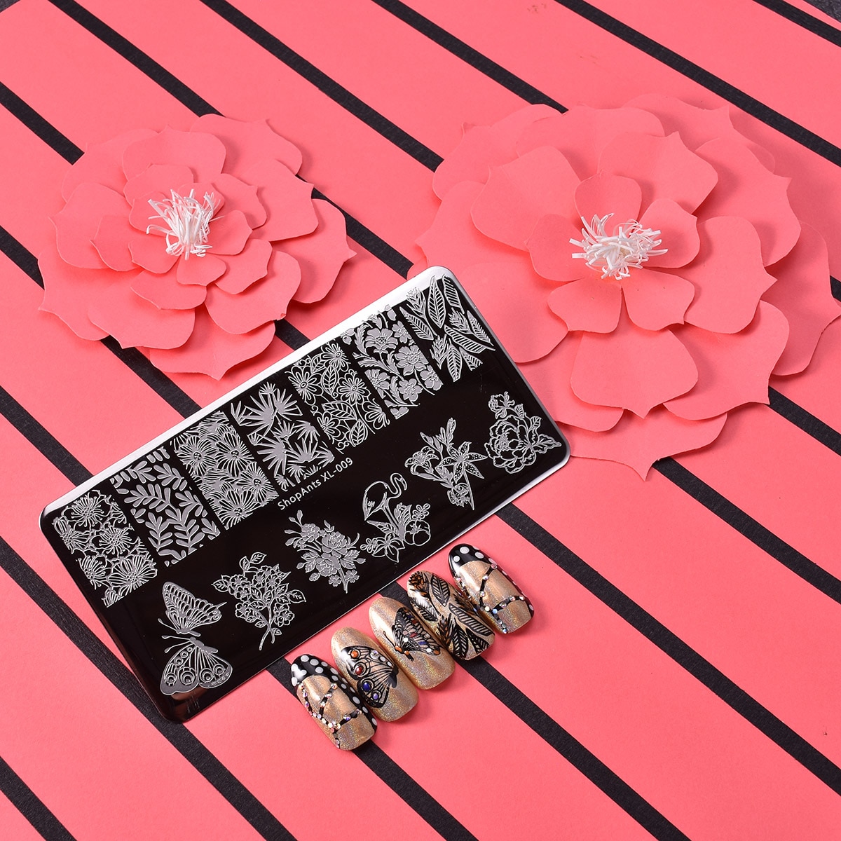 Acier inoxydable Nail Art estampage plaques papillon laisser fleurs plantes impression Image pochoir ongles estampage modèle ongles moule