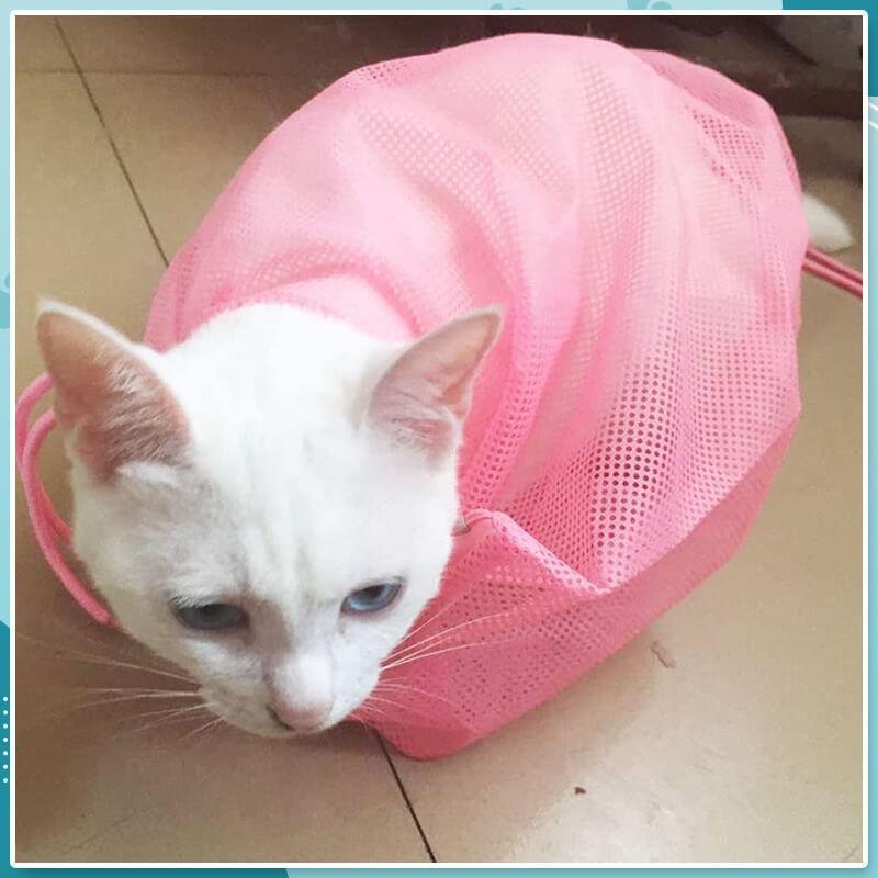 Cat Shower Pouch Mesh Cat Bathing Bag Cats Grooming Washing Bags Cat Bath Clean Bag No Scratching Bite Restraint Cat Supplies Na: Pink