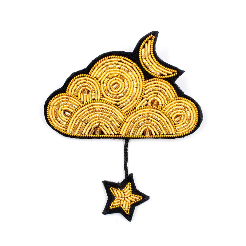 Franse Creatieve Sterren Maan Wolken Indische Zijde Hand Borduren Badge, Pins Voor Rugzakken: Goud