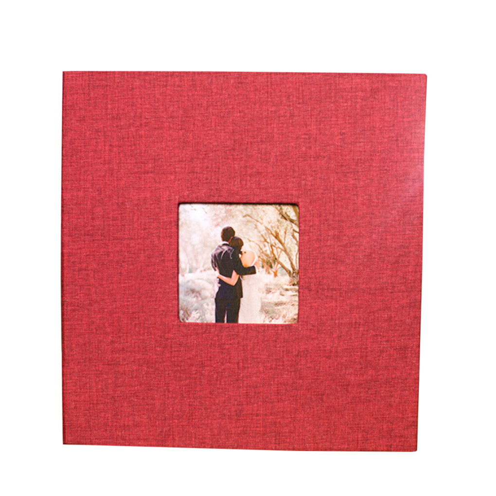 Cloth Cover Self-stick Photo Album Handmade DIY Scrapbook Home Anniversary Picture Album: Purple Red