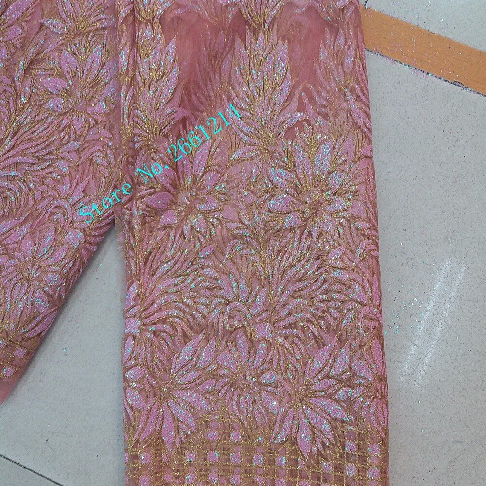 5yards BZL-19316 pink gold glued print glitter african india tulle mesh fabric for sawing/party dress