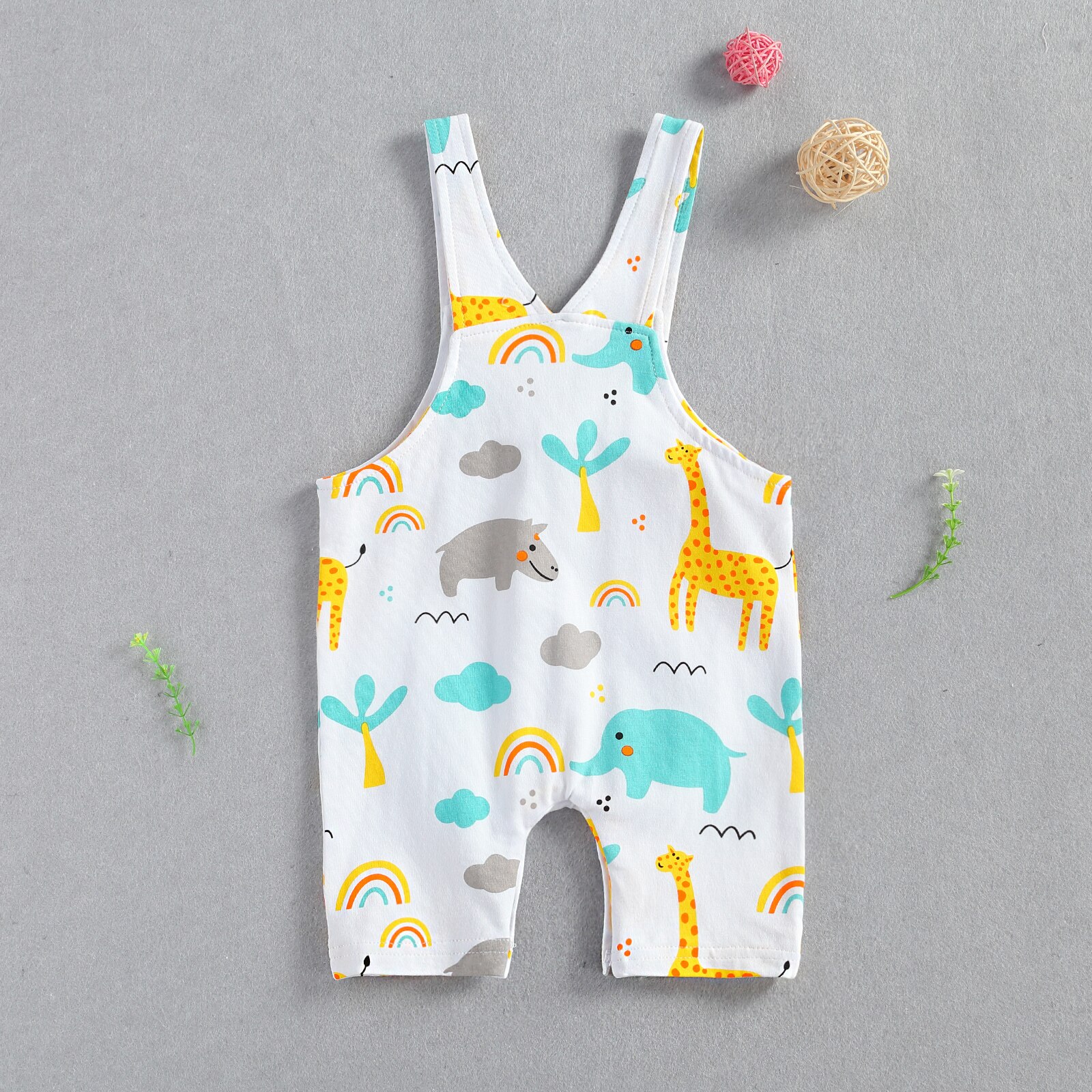 Verão respirável infantil suspender calças, bebê meninas meninos lazer estilo bonito dos desenhos animados animal impressão macacão casual