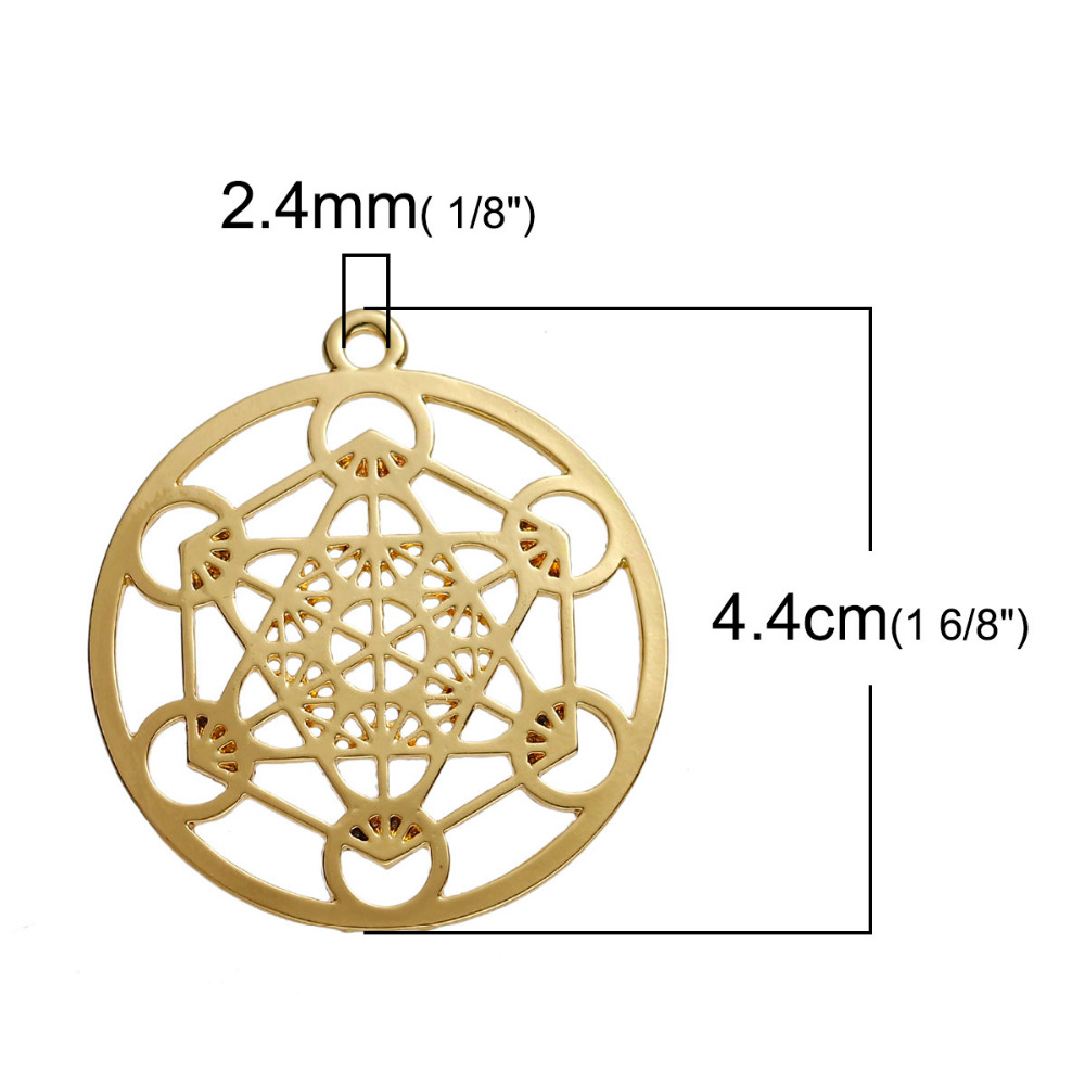 DoreenBeads Zink Legierung Auf Gold Farbe Runde Merkaba Meditation Hohl Anhänger DIY Komponenten 44mm x 40mm (1 5/8 "), 3 PCs