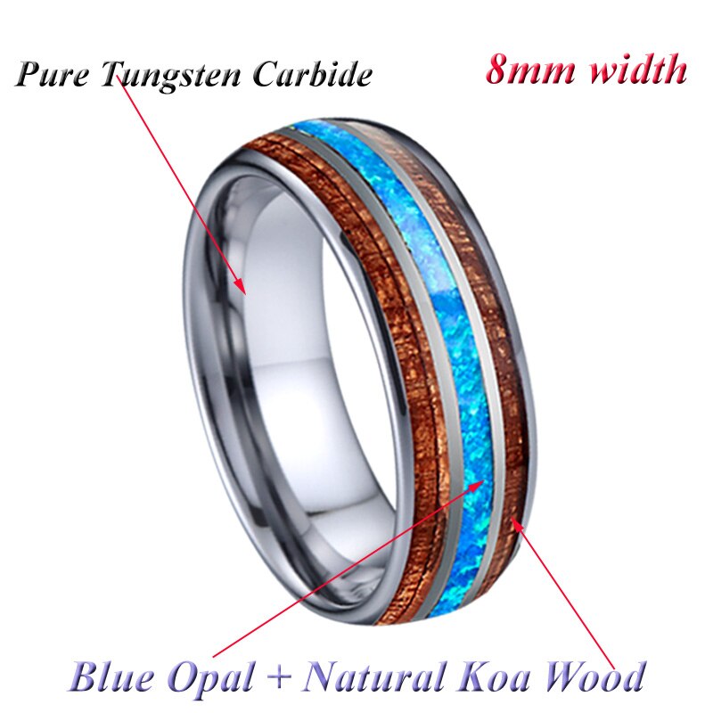 Liefdesallianties blauwe opaal wolfraamcarbide sieraden usa stijl 8mm carbide koa hout paar trouwringen voor mannen en vrouwen