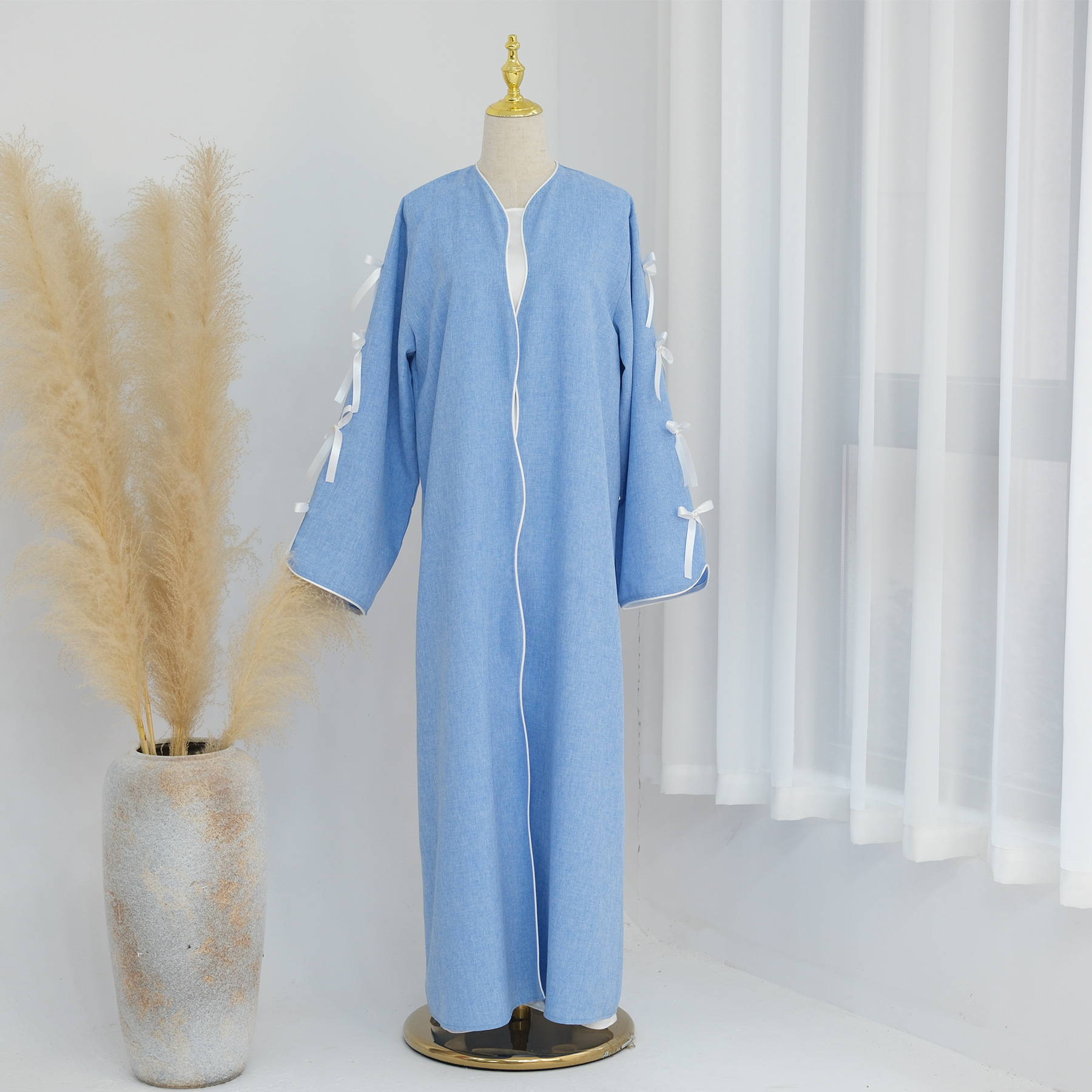 Vestido largo árabe de Ramadán para mujer, Abaya musulmana, Vestidos de con lazo, Jalabiya, Marruecos, Arabia Saudita, Dubai, caftán islámico, Eid Abayas: XL / Azul