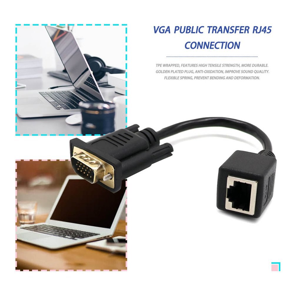0.15 Meters VGA Extender to Lan Cat5 Cat5e RJ45 Converter Ethernet Adapter Cable Black Male Female Extender Adapter Other(other)