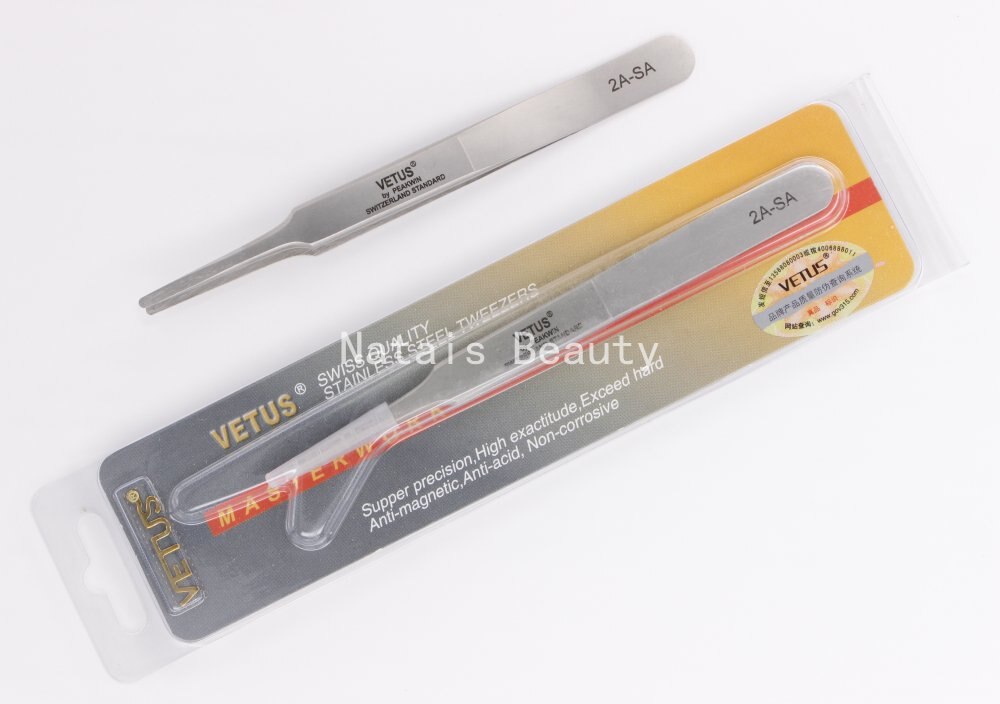 10pcs/lot VETUS stainless steel precision tip tweezers 2-SA eyelash beauty tools best: 2A-SA
