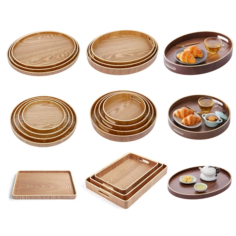 Solid Wood Tea Coffee Tray Hotel Restaurant Kitchen Dinner Food Fruit Plate Storage Holder Outdoor BBQ Dishes
