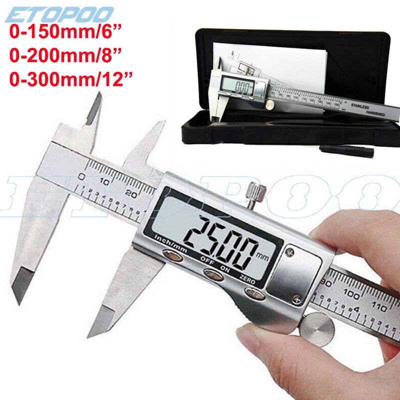 LCD Digital Display Stainless Steel Caliper 150-200-300mm Vernier Caliper Waterproof Electronic Caliper Measuring Tools With Box