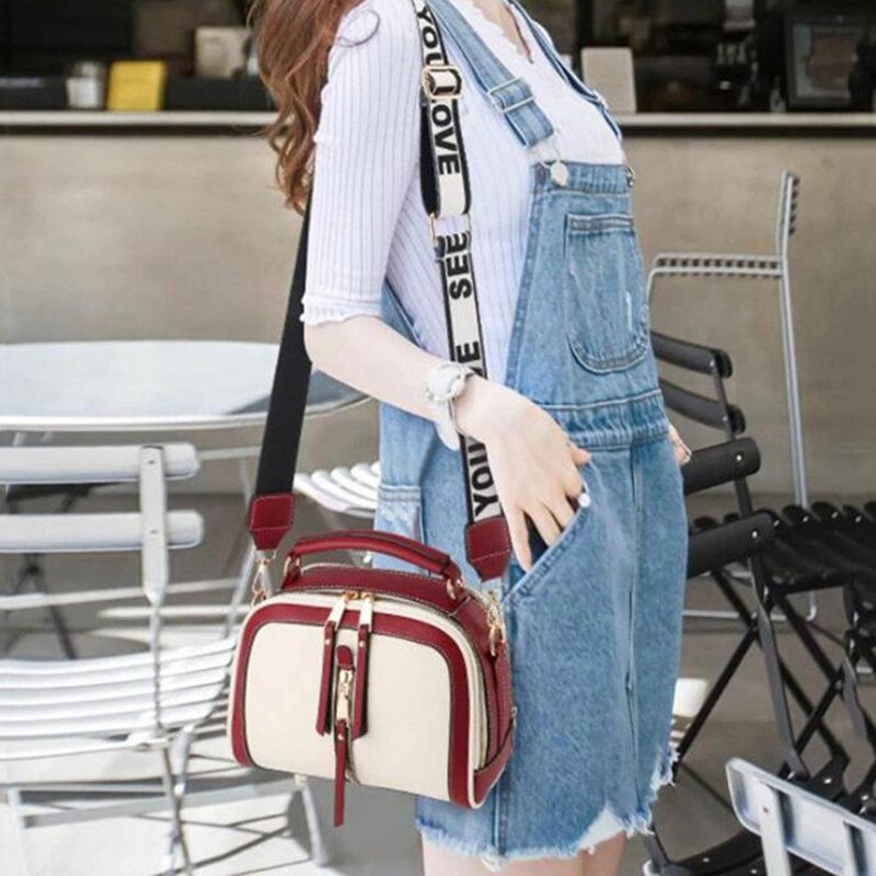 Small Contrast Color Top-Handle Bag Women Crossbody Bags Phone Purse Single Shoulder Zipper PU Leather Bags