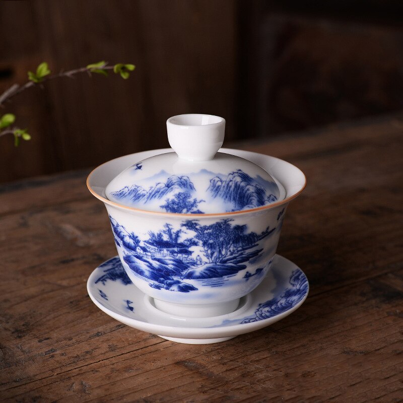 Chinese Traditions Gai Wan Tea Set Bone China Tea Sets Dehua Gaiwan Tea Porcelain Pot Set For Travel Beautiful And Easy Kettle