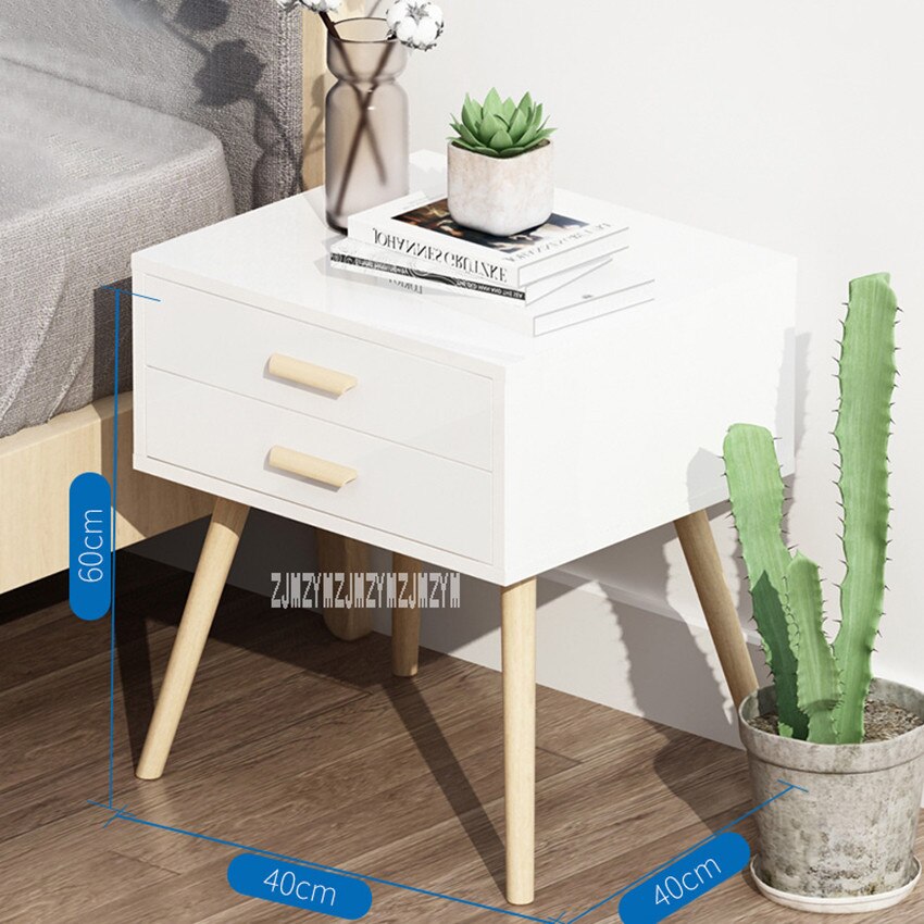077 Night Table Modern Simple Bedstand 2-Drawer Small Bedside Cabinet Mini Bedroom Storage Tea Coffee Table Nightstand Beech Leg: A