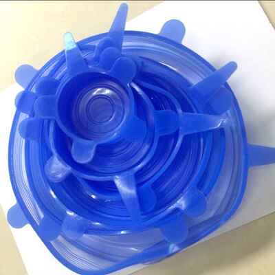 Tapa de succión de silicona Universal, tapa de olla de cocina, tapa elástica de silicona, tapa de tapón de derrame de sartén de cocina, 6 unids/set por juego: Blue