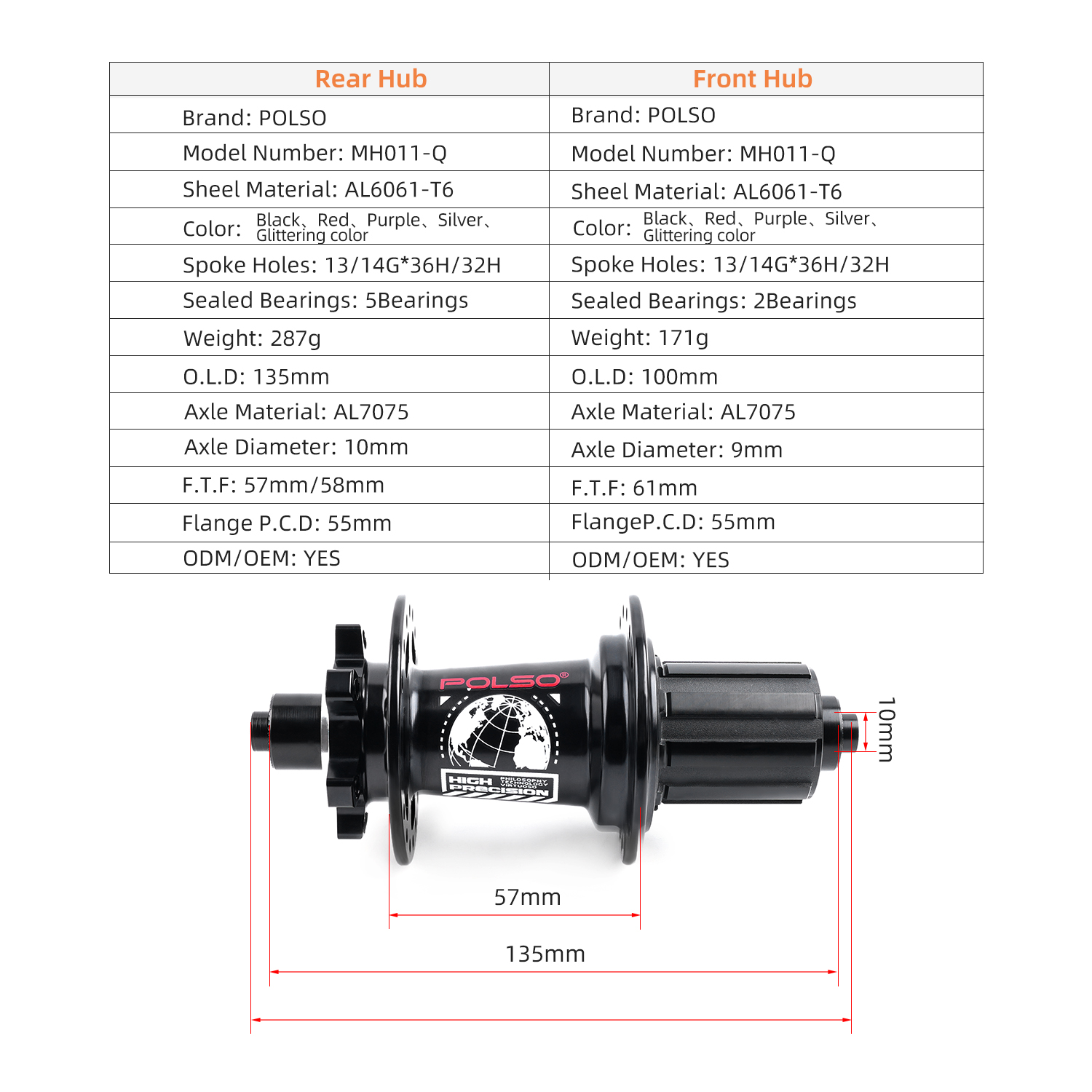 POLSO MTB Hub QR 32H 36H 7 Bearings 120 Clicks 100x15mm 142x12mm Boost 8 9 10 11 12 Speeds Disc Brake Bicycle Hubs