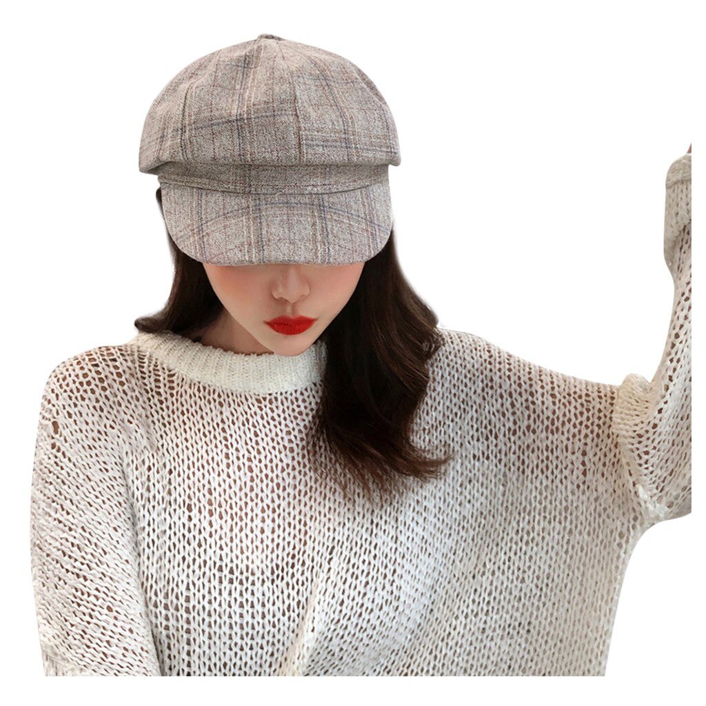 Cotton Beret Peaky Blinder Women Vintage Beret Plaid Suede Hat Winter Warm Beret Flat Cap Duckbill Caps beret femme берет 베레모 #E: Beige