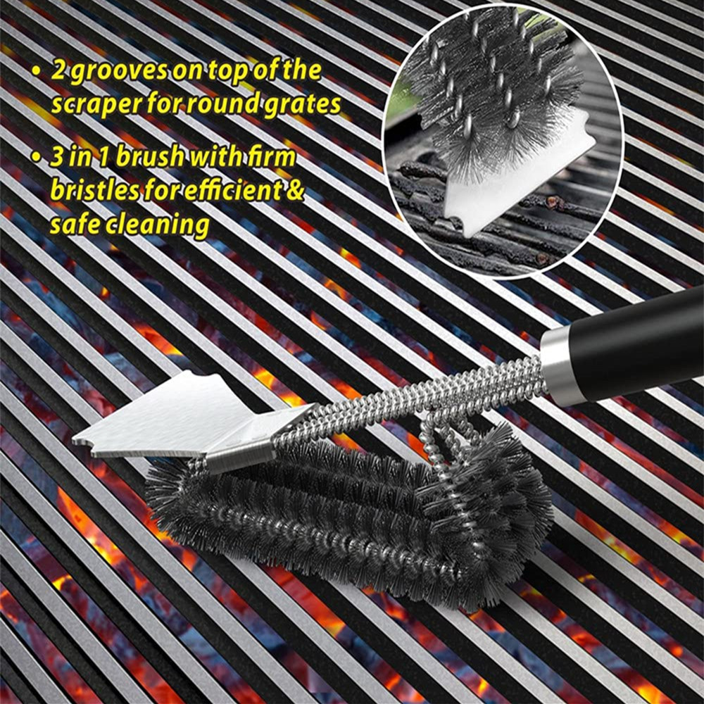 BBQ Grill Brushes Barbecue Accessories Cleaning Brush Kit Cooking Tools Outdoor Cleaner Stainless Steel Bristles Kitchen Gadgets