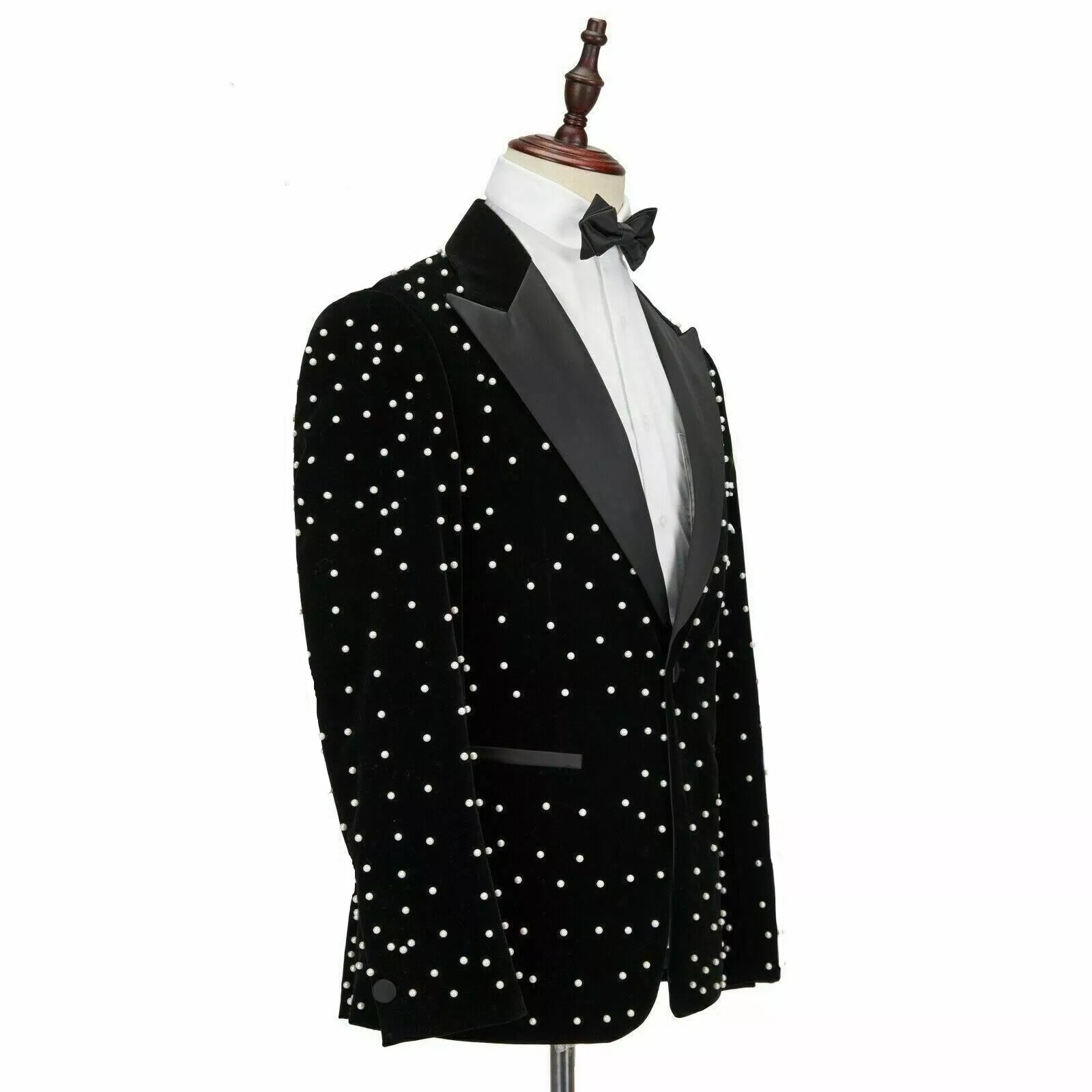 Landuxiu-Blazer de terciopelo con lunares para hombre, traje de novio, esmoquin ajustado para boda y , color blanco y negro, 2022