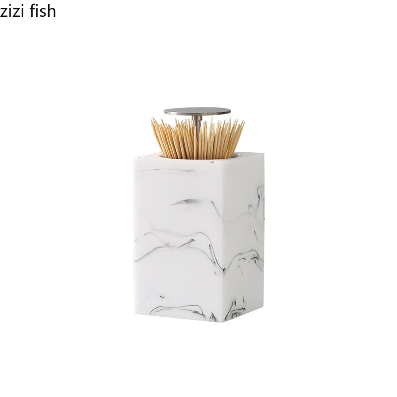 Resin Toothpick Boxes Squeeze Cotton Swab Toothpick Storage Container Stainless Steel Lid Home Portable Cotton Swab Storage Jars
