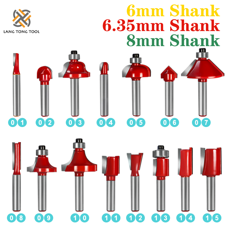 6mm/6.35mm/8mm 15Pcs Router Bit Set Trimming Straight Milling Cutter Wood Bits Tungsten Carbide Cutting Woodworking Trimming