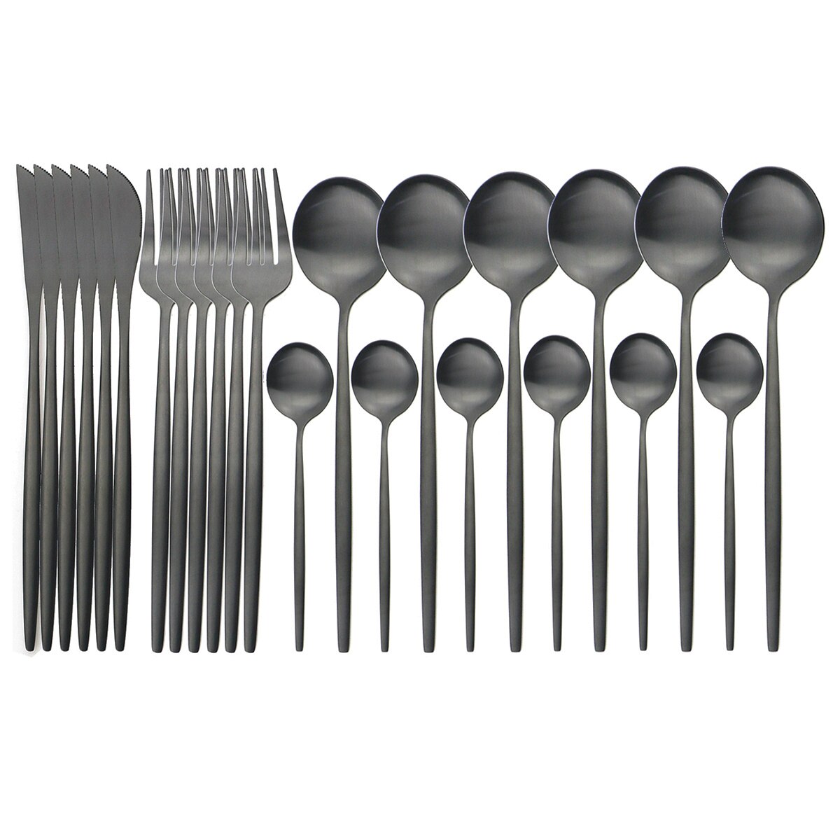 Couverts en or noir mat de 24 pièces | Service de vaisselle en acier inoxydable 304 fourchette cuillère en argenterie, service de couverts de cuisine: 24Pcs Black
