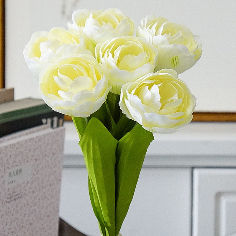 6 uds./ramo de flores de tulipanes artificiales franceses para de boda, decoración de jardín, tulipanes de seda con manos y flores falsas: Blanco