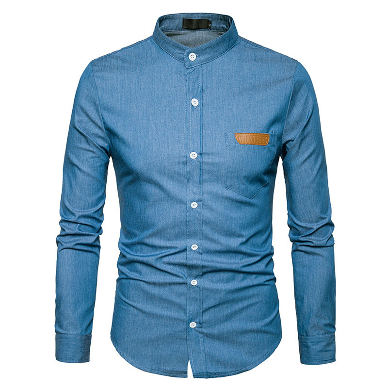 Hommes jean Chemise flambant neuf hommes Denim Chemise décontracté coton hommes robe chemises à manches longues coupe mince Henley Chemise Chemise Homme: Dark Blue / XXL
