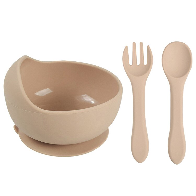 3Pcs Baby Silicone Bowl Spoon Fork Set BPA Free Non-slip Children&#39;s Suction Bowl Handle Silicone Set Food Grade Tableware: Y24