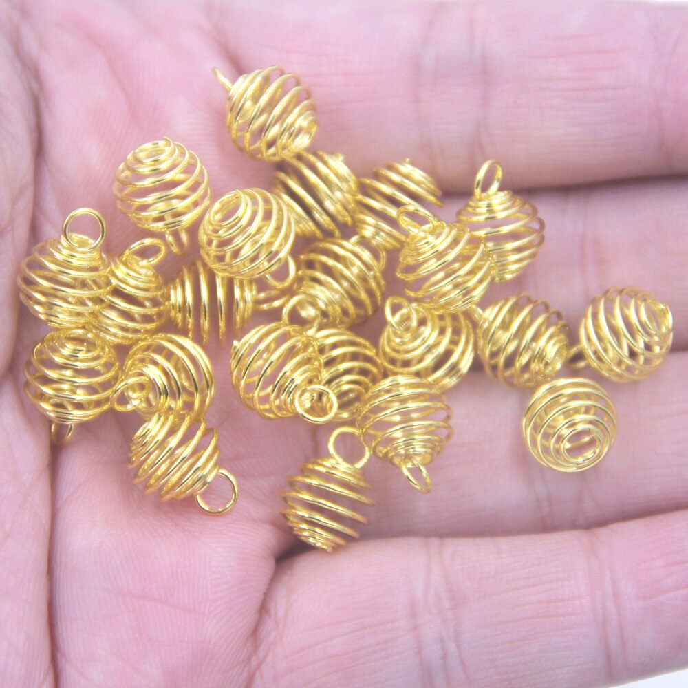 50 Lantaarn Lente Spiral Bead Cages Hangers Zilver Goud Brons Gunmetal Kleur Legering Voor Ketting Sieraden Diy Vinden Charms 9mm: Gold Plated