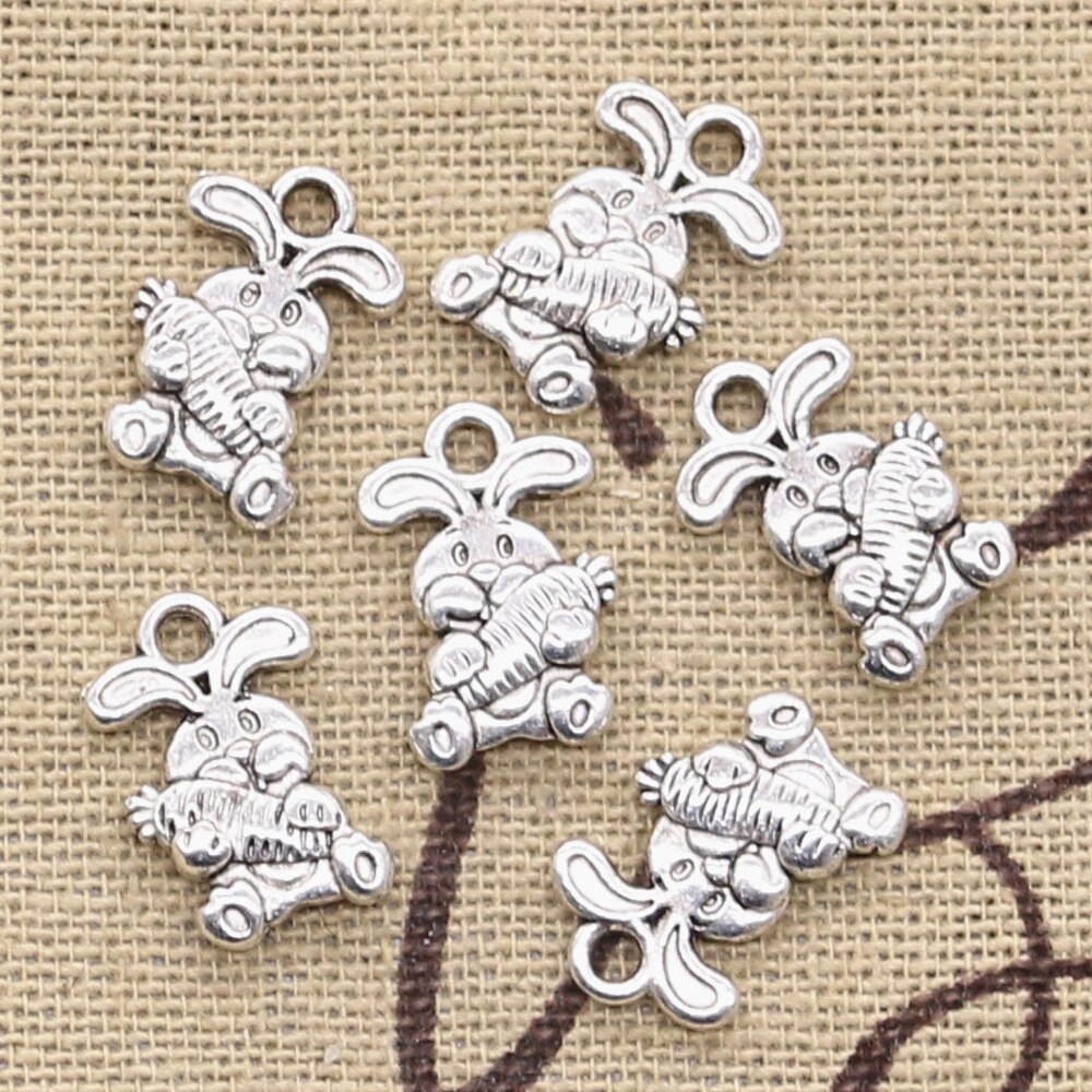 50Pcs Charms Konijn Met Wortel 15X10Mm Antiek Zilver Kleur Hangers Maken Diy Handgemaakte Tibetaans Zilveren sieraden