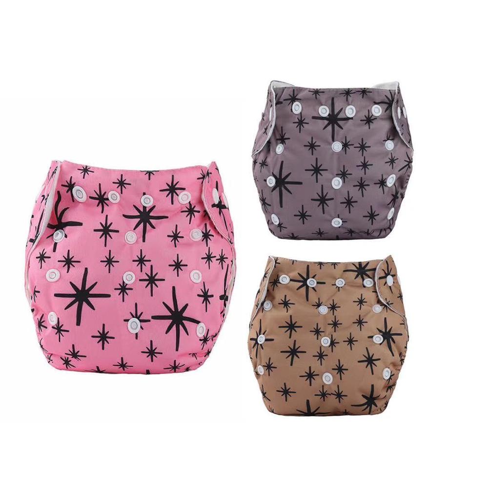 3pcs/lot Baby Cloth Diaper Reusable Washable Printed Infant Nappies Adjustable Diaper Cover with Star Prints Suede Inner Cloth