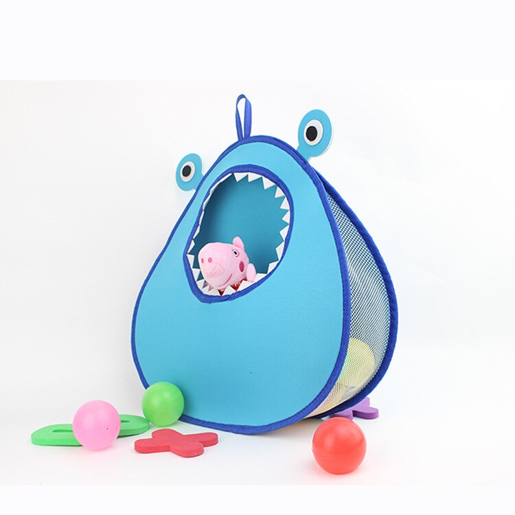Cute Abstract Alien Shape Baby Bath Toy Storage Bag Cartoon Shape Storage Hanging Bag With Hook Waterproof Bathroom Mesh Bag: blue