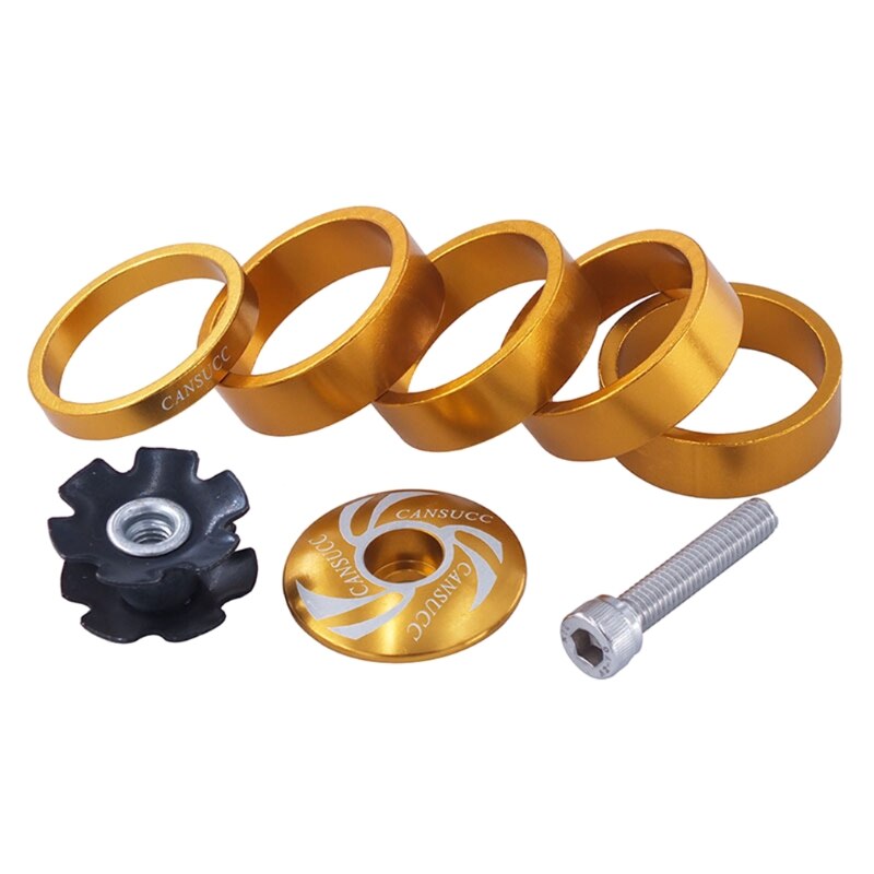 T4MF Fiets Headset Fiets Voorvork Stam Ring Pakking Set 1/8 Inch Headset Spacer W/Stuurpen Top Cap: Goud