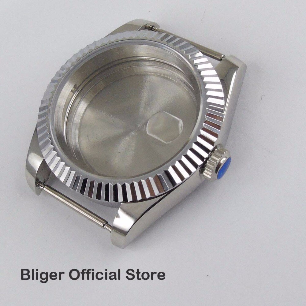 Polished 40mm Watch Case Date Magnifier Stainless Steel Case Fit For Automatic Movement Watch