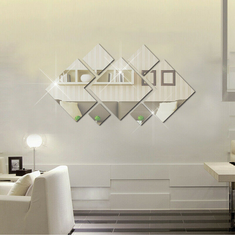 Diy Acryl Diamant Spiegel 3D Zilveren Decoratie Muursticker Zelfklevend Voor Thuis Woonkamer Badkamer Grote Art Ornamenten